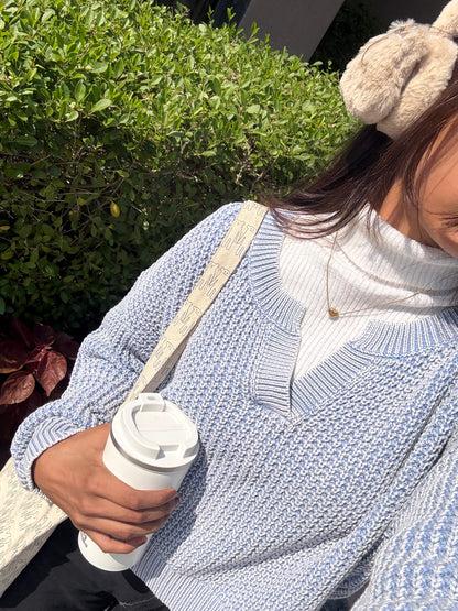 Pastel Blue V-Neck Pullover For Women