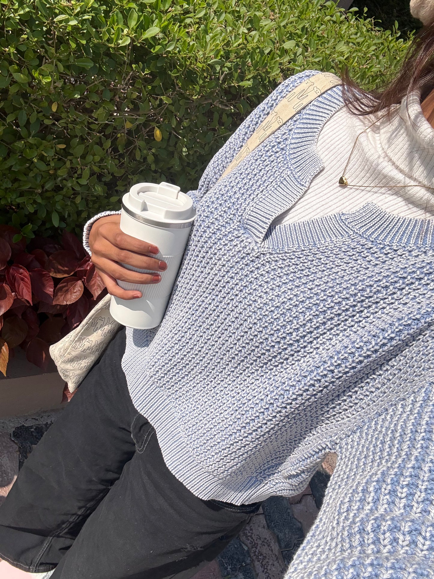 Pastel Blue V-Neck Pullover For Women