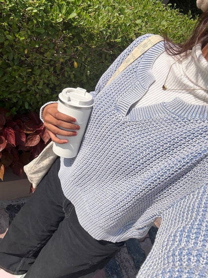 Pastel Blue V-Neck Pullover For Women