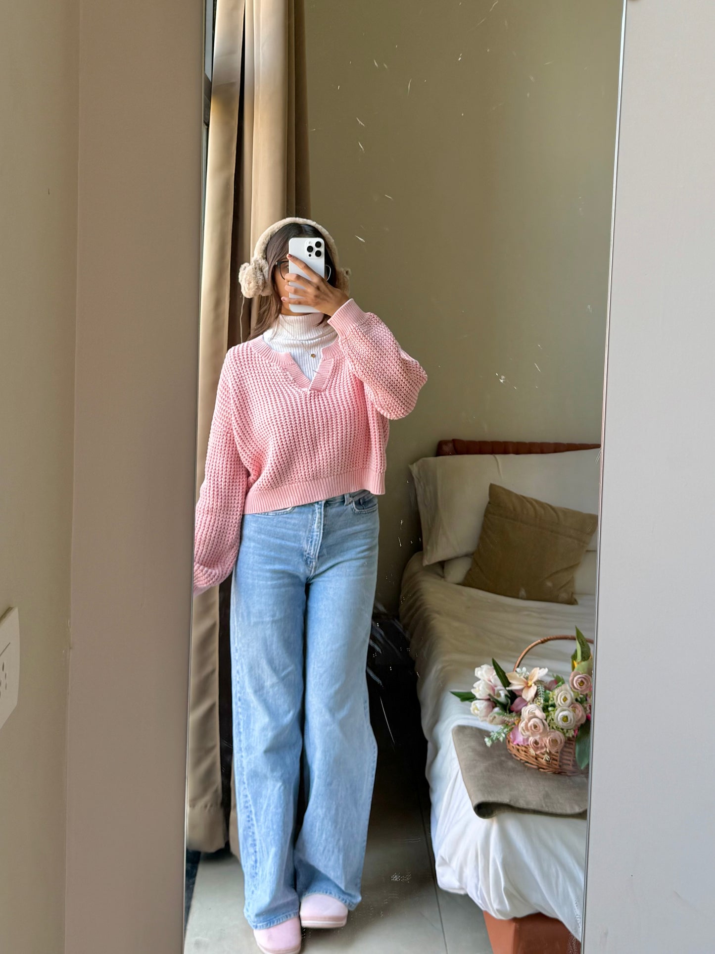 Pastel Pink V-Neck Pullover For Women