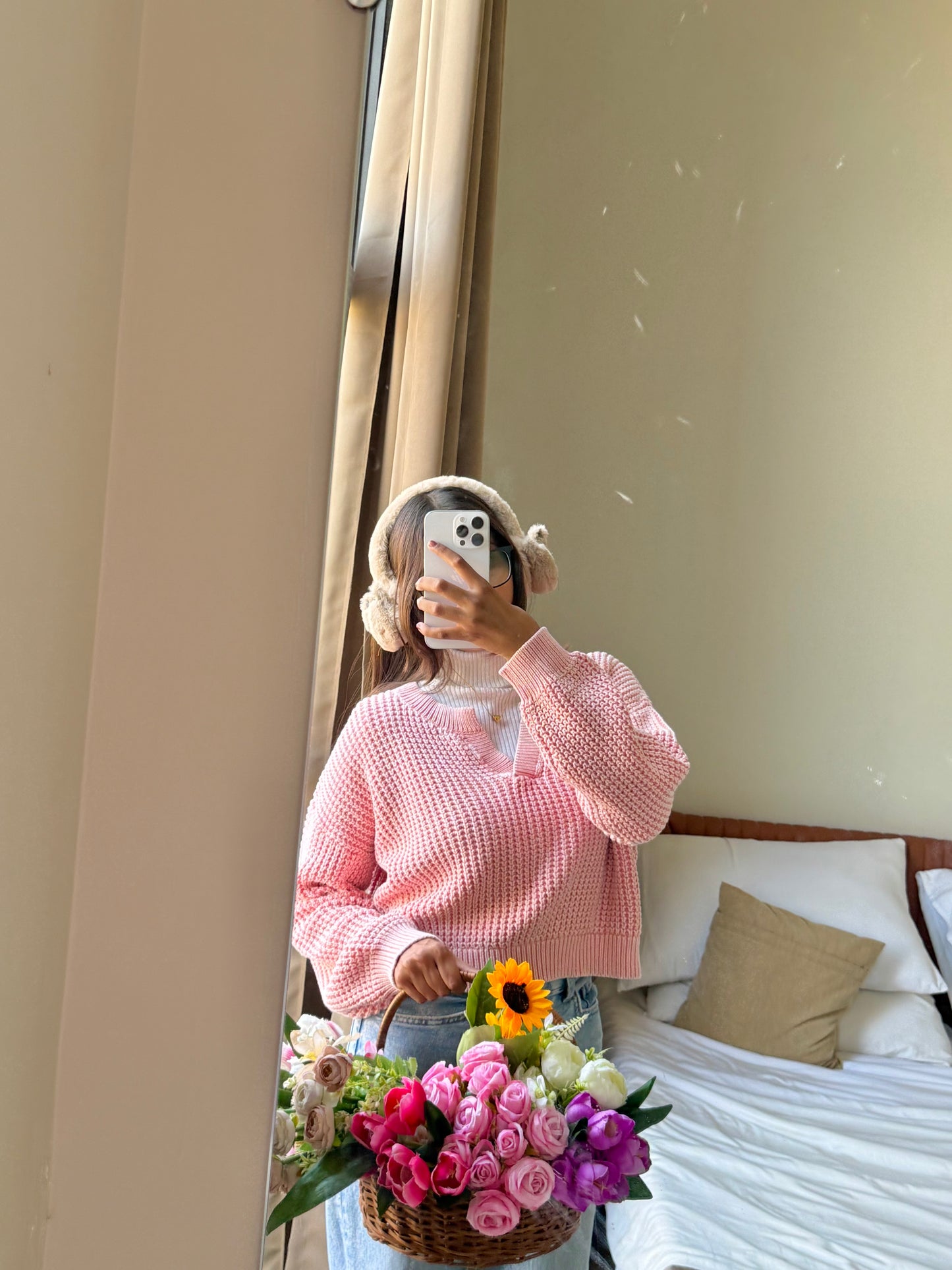 Pastel Pink V-Neck Pullover For Women