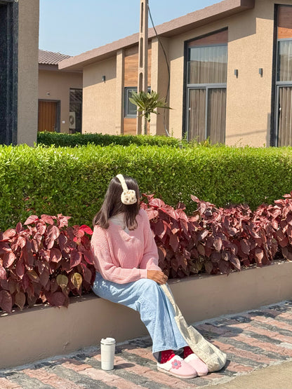 Pastel Pink V-Neck Pullover For Women