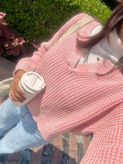 Pastel Pink V-Neck Pullover For Women