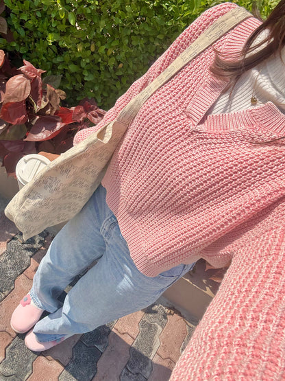 Pastel Pink V-Neck Pullover For Women