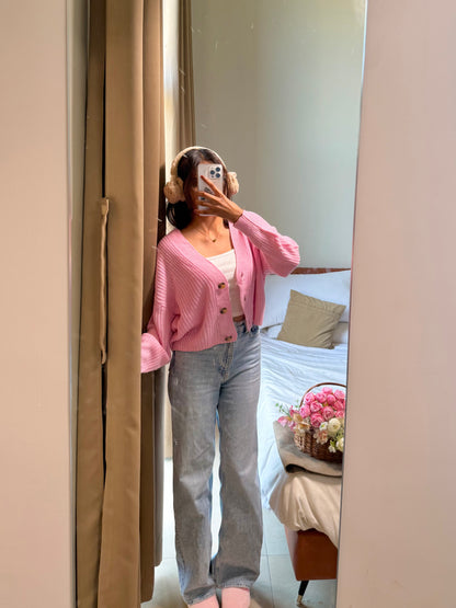 Pink Button Down Cardigan For Women