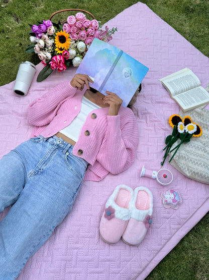Pink Button Down Cardigan For Women