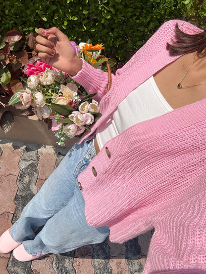 Pink Button Down Cardigan For Women