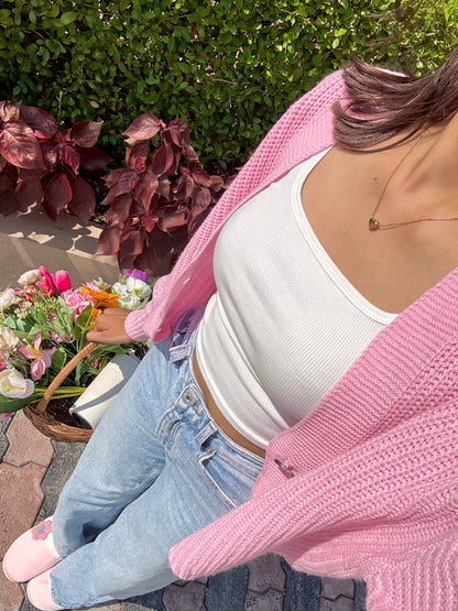Pink Button Down Cardigan For Women