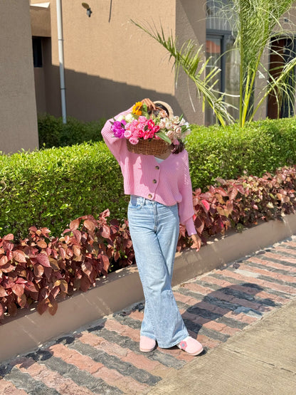Pink Button Down Cardigan For Women