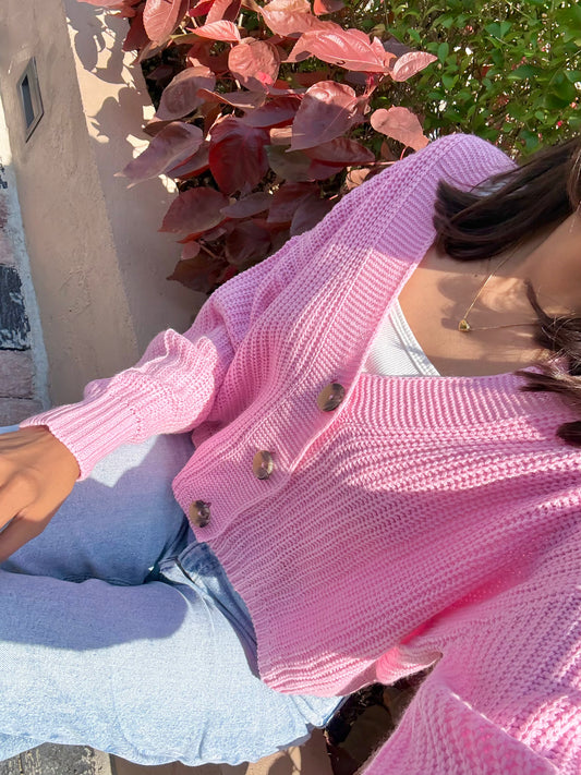 Pink Button Down Cardigan For Women