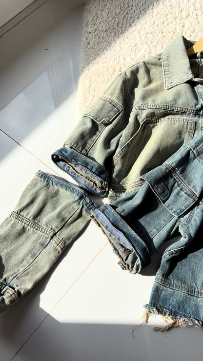 Light vintage wash denim cargo jacket